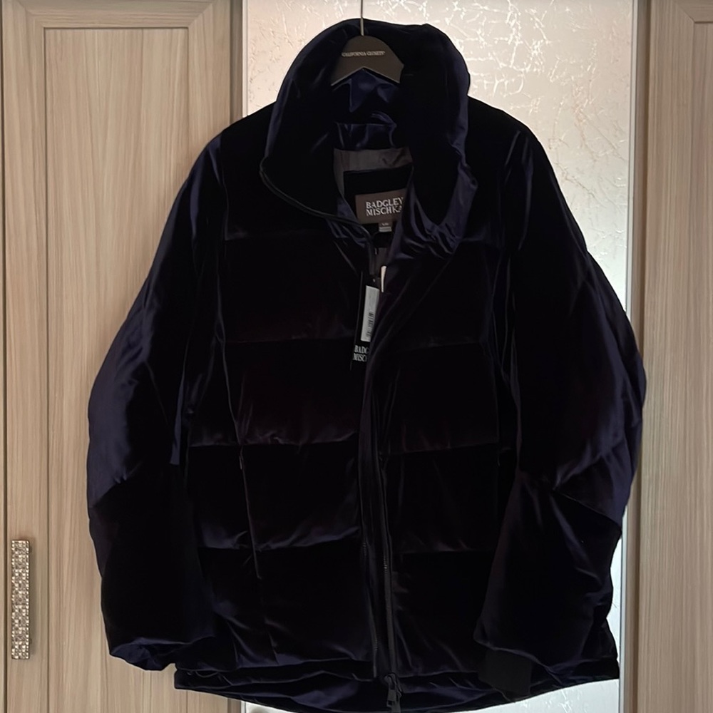 Badgley Mischka Velvet Puffer, Navy